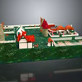 Colorful Miniature Building Model With Red Roof Houses Windmill And White Fence