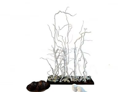 Decorative Ornament Set With White Branches Black Base Stones And Small Ornaments For Interior Decoration 3d model