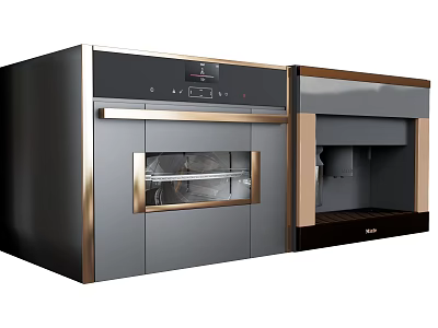 Modern Built in Kitchen Appliance With Gold Accent Gray Cabinet Glass Door And Control Panel 3d model