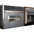 Modern Built in Kitchen Appliance With Gold Accent Gray Cabinet Glass Door And Control Panel