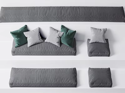 Green And Gray Textured Decorative Pillows For Sofa Arrangement With Various Sizes 3d model