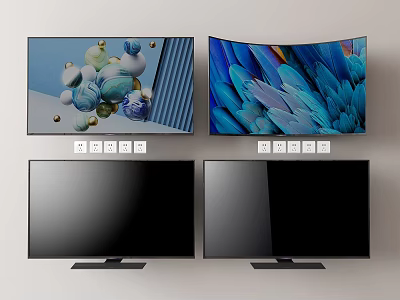 Black Curved and Flat Screen TVs Featuring Colorful Display Designs 3d model
