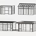 Various Glass House Designs With Different Roof Structures And Glass Panels 3d model