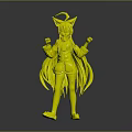 3D Anime Cat Ear Character With Blue Long Hair Black And Orange Outfit Standing Pose
