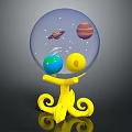 Space Themed Decorative Ornament Set With Transparent Globe Yellow Curved Base And Inner Planets Asteroid