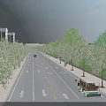 Tree Lined Urban Road With Lane Markings Arrows And Green Vehicle Infrastructure