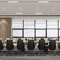 Modern Conference Room Design With Long Table Black Chairs And Large Windows