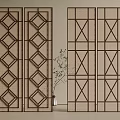 Geometric Pattern Decorative Screens With Wooden Frame And Potted Plant 3d model