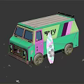 Colorful Mario Themed Van Model With Surfboard And Vibrant Design