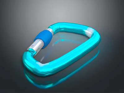 Shiny Reflective Transparent Blue Carabiner With Silver Metal Clip And Loop Design 3d model
