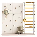 Kids Playroom With Climbing Wall Holds Gymnastic Rings Rope Ladder And Teddy Bear