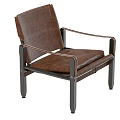 Brown Leather Leisure Chair With Metal Frame And Comfortable Armrest Design