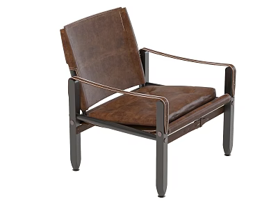 Brown Leather Leisure Chair With Metal Frame And Comfortable Armrest Design 3d model