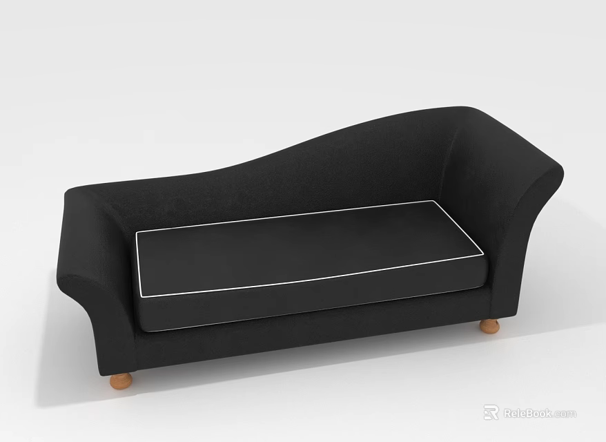 Black Modern Sofa With Curved Armrests White Stitching And Wooden Legs 3d model 