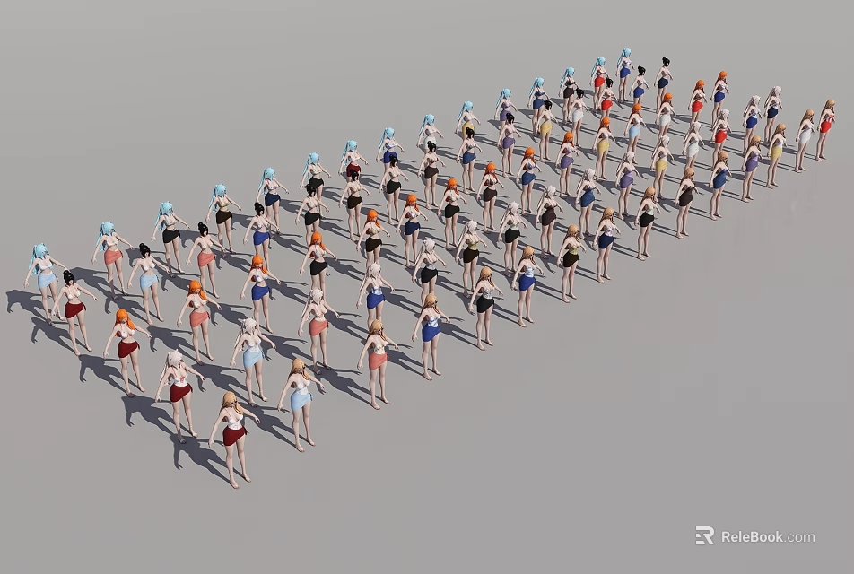 Group of Children Wearing Different Colorful Outfits Standing in Line Formation 3d model 