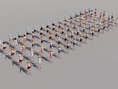 Group of Children Wearing Different Colorful Outfits Standing in Line Formation 3d model