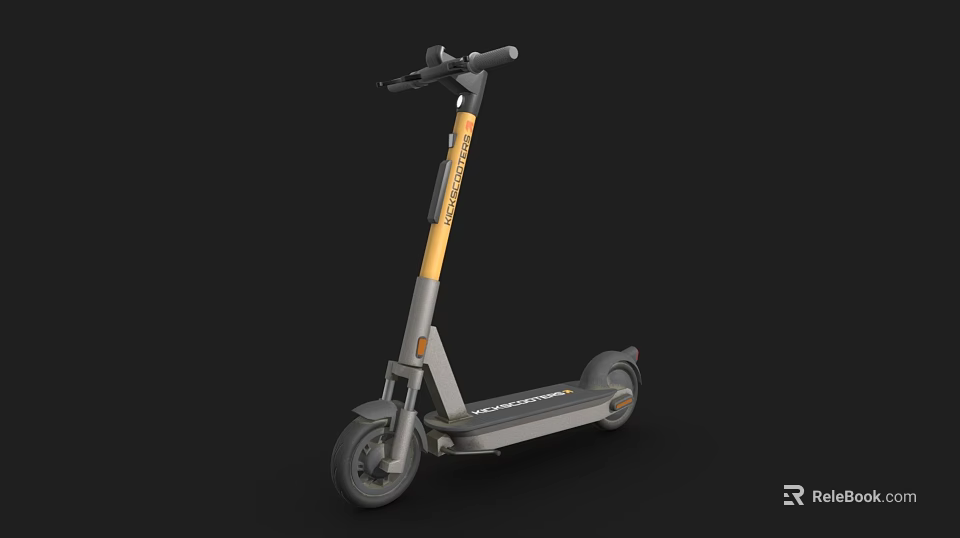 Modern Gray And Yellow Electric Scooter With Handlebar Deck And Wheels 3d model 