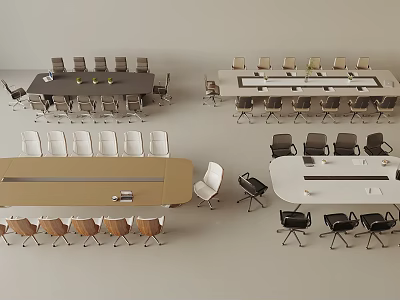 Modern Conference Tables With Black Beige White Chairs For Office Meeting Room Furniture Setup 3d model