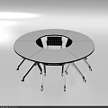 Round Modular Conference Table With Black Center Design Silver Legs And Wheels 3d model