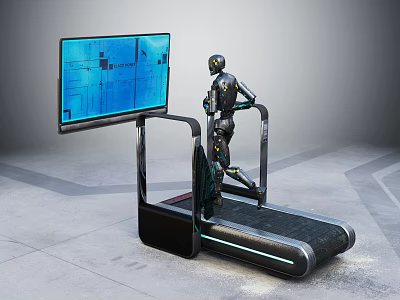Futuristic Treadmill with Robot and Large Interactive Screen for Sports Training 3d model