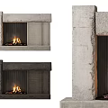 Modern Concrete Fireplace Design With Burning Fire And Textured Surface 3d model