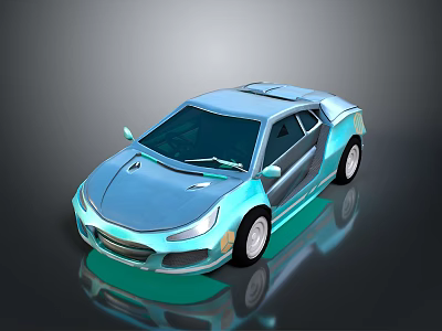 3D Rendered Light Blue Car with Sleek Streamlined Body and Reflective Surface on Dark Background 3d model