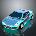 3D Rendered Light Blue Car with Sleek Streamlined Body and Reflective Surface on Dark Background