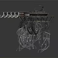 Futuristic Mechanical Structure Design With Circular Platform Metallic Pipes And Support Frames