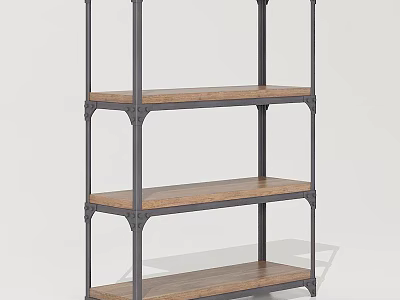 Industrial Three Tier Open Shelf With Black Metal Frame And Natural Wood Shelves 3d model