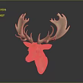 Sculpted Deer Head Decor With Shiny Surface Large Antlers And Orange Hue