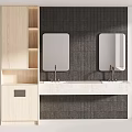 Modern Double Sink Vanity With Wall Mounted Mirrors And Light Wood Cabinets