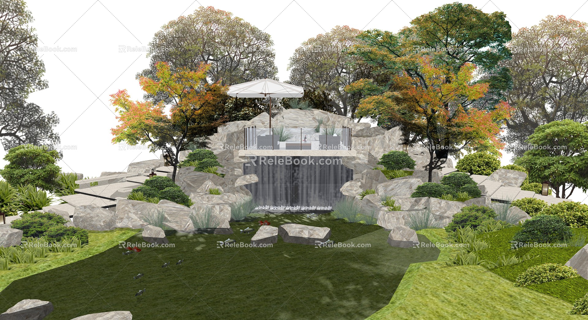 Modern Garden Landscape Garden Courtyard Landscape Garden Courtyard Plants Shrubs Waterscape rockery 3d model