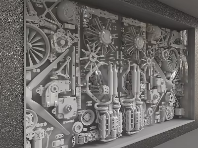 3D Mechanical Parts Decorative Background Wall With Gears Wheels And Pipes 3d model