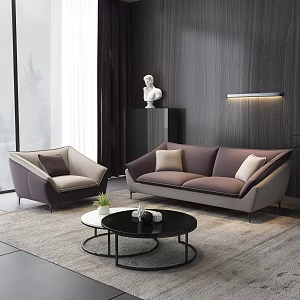 Living Room Italian Minimalist Cloth Sofa Coffee Table Combination 3d model