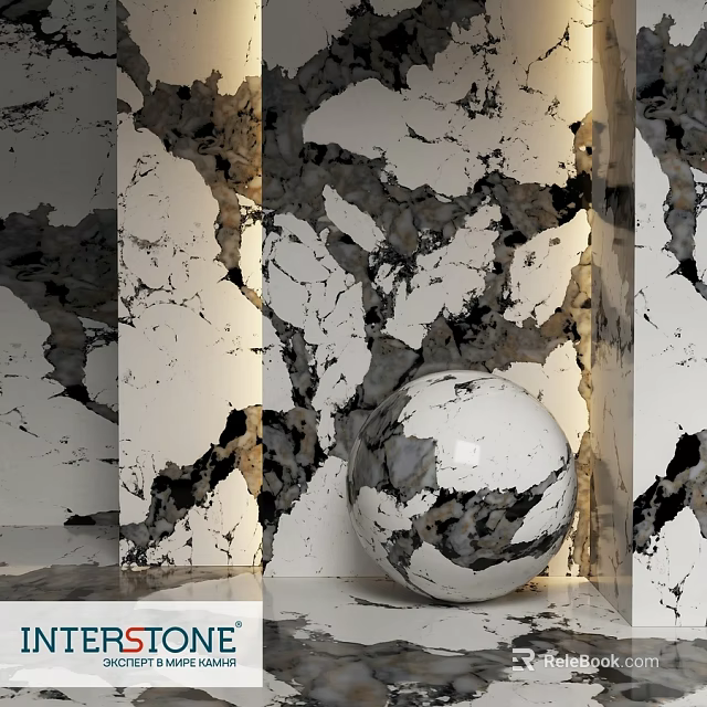 Elegant Marble Sphere Component With Veined Wall In Modern Interior Design 3d model 