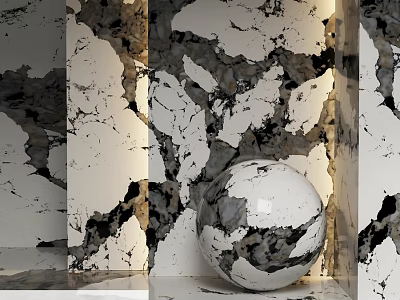 Elegant Marble Sphere Component With Veined Wall In Modern Interior Design 3d model