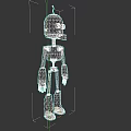 Silver Metallic Robot Game Movie Character With Blue Eyes And Yellow Black Stripes