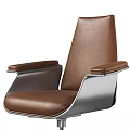Modern Desk And Chair Set With Brown Leather Armrests Metal Base And Rolling Wheels