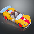 Yellow Convertible Sports Car Featuring Red Stripes Number 11 Blue Spoiler Red Wheels Brown Seats