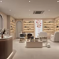 Beauty Salon Interior With White Massage Chairs Glass Windows City Night View And Modern Shelves