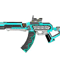 Futuristic Teal And Black Rifle With Mechanical Parts And Sleek Tactical Design