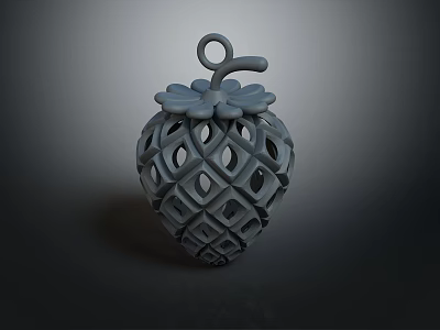 Decorative Strawberry Shaped Hollow Container With Intricate Pattern And Leaf Detail 3d model