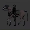 Police Officer in Black Tactical Uniform Standing Side by Side with Police Horse