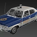 Classic Blue White Police Car With Roof Equipment And Law Enforcement Features
