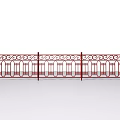 Red Decorative Wrought Iron Railing With Ornate Patterns And Vertical Support Posts 3d model