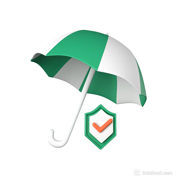 Decorative Ornament Set With Green White Umbrella And Shield Checkmark Design 3d model 