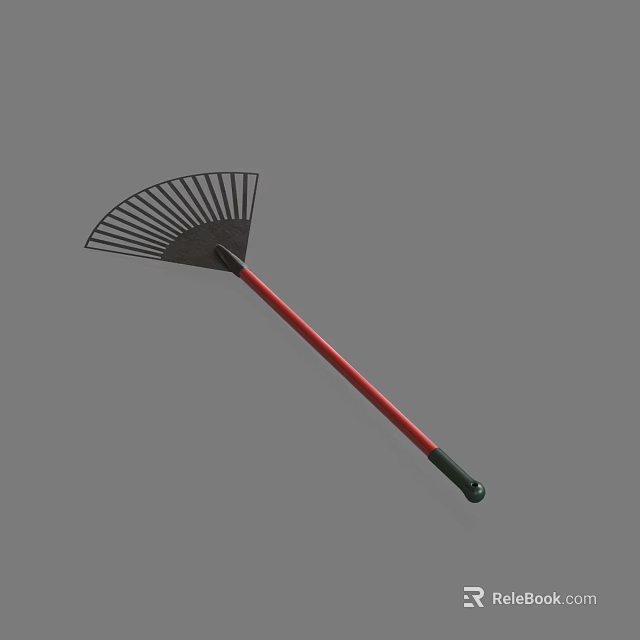 Garden Rake Hardware Tool with Black Tines Red Handle and Green Grip 3d model 