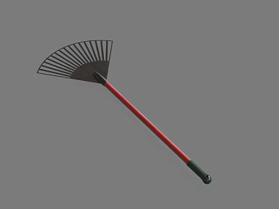 Garden Rake Hardware Tool with Black Tines Red Handle and Green Grip 3d model