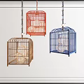 Hanging Birdcages With Chains In Red Blue Brown For Decorative Lighting 3d model