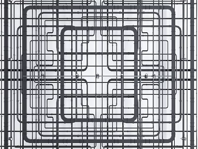 Industrial Piping System Grid Layout With Interconnected Metal Pipe Structure Design 3d model